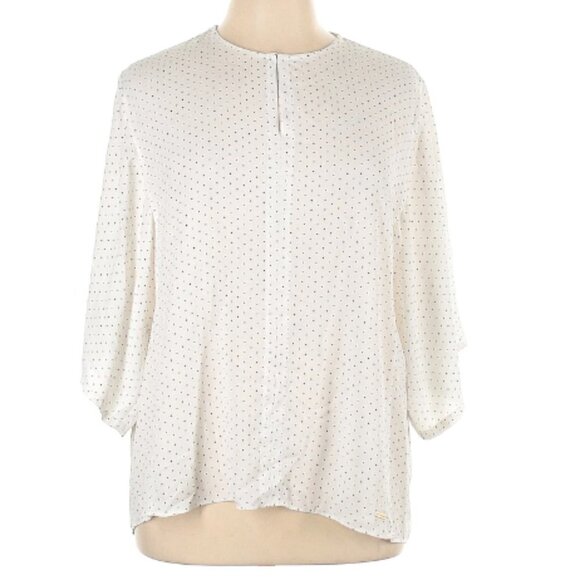 T Tahari Black Micro Polka Dot Dolman 3/4 Sleeve White Blouse Size S - Picture 1 of 7